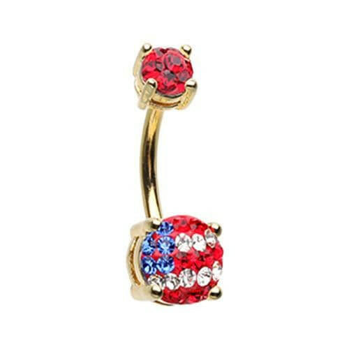 Golden American Flag Sprinkle Dot Gem Prong Sparkle Belly Button Ring Navel Ring Impulse Piercings