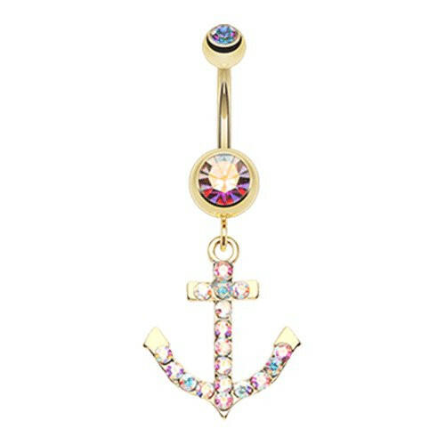 Golden Anchor Gem Sparkle Belly Button Ring Navel Ring Impulse Piercings Aurora Borealis