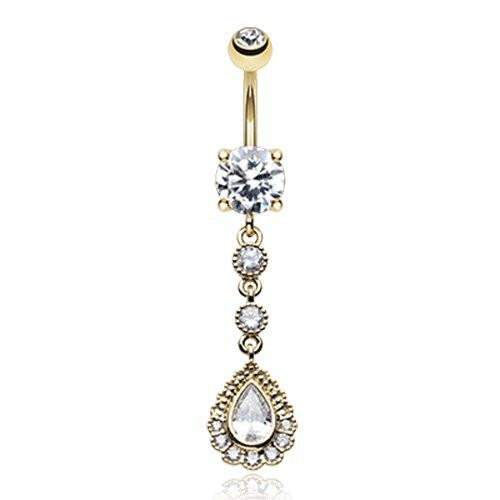 Golden Angelic Gem Cascading Cubic Zirconia Belly Button Ring Navel Ring Impulse Piercings