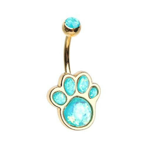 Golden Animal Lover Opal Paw Print Belly Button Ring Navel Ring Impulse Piercings