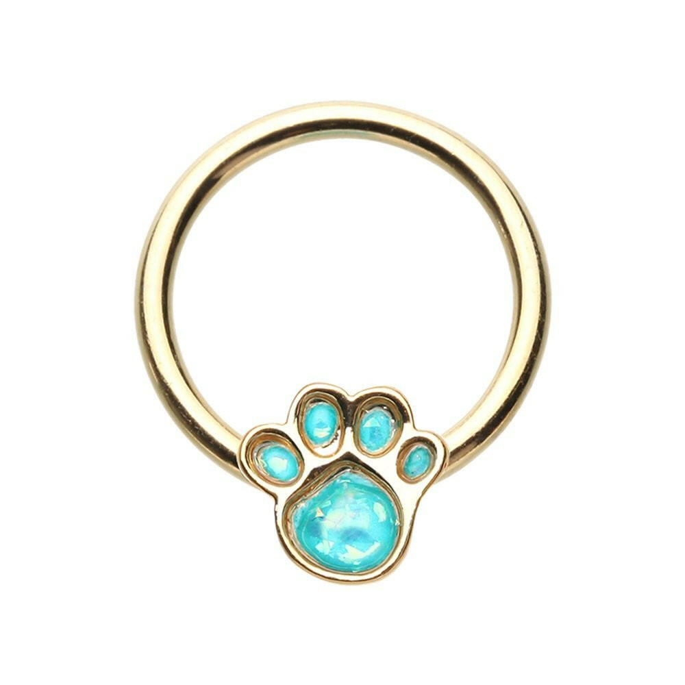 Golden Animal Lover Paw Print Glitter Opal Steel Captive Bead Ring Captive Bead Impulse Piercings 5/16" (8mm)