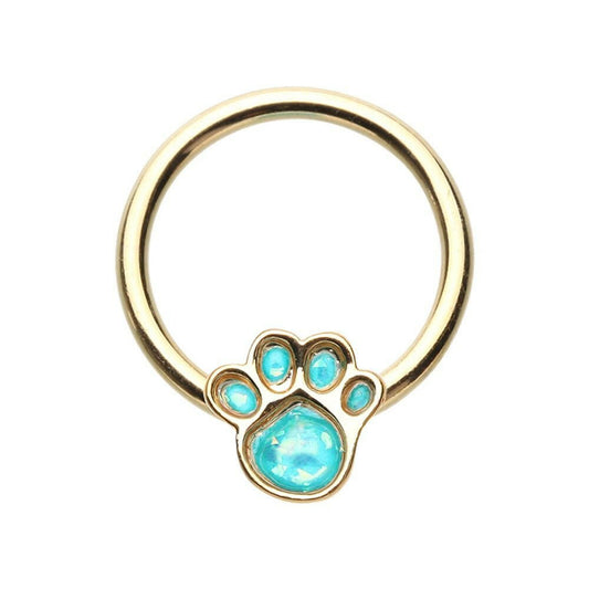 Golden Animal Lover Paw Print Glitter Opal Steel Captive Bead Ring Captive Bead Impulse Piercings 5/16" (8mm)