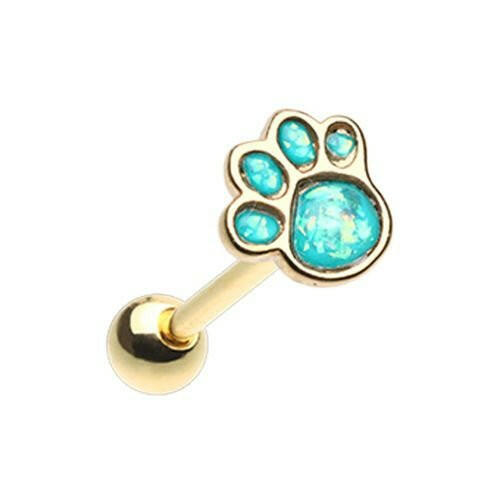 Golden Animal Lover Paw Print Opal Barbell Tongue Ring Barbell Impulse Piercings