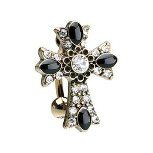 Golden Antique Cross Drop Top Reverse Belly Button Ring Navel Ring Impulse Piercings