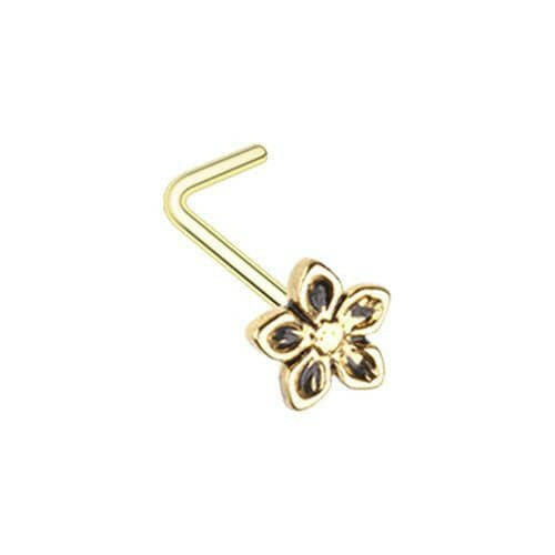 Golden Antique Heirloom Flower L-Shape Nose Ring Nose Ring Impulse Piercings Default Title