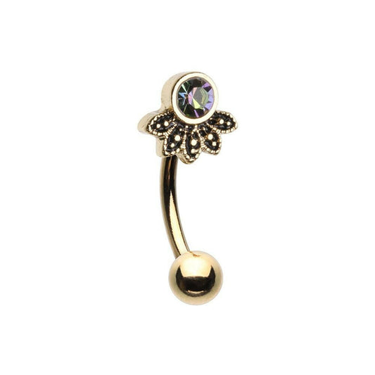 Golden Antique Majestic Sunburst Curved Barbell Eyebrow Ring Curved Barbell Impulse Piercings