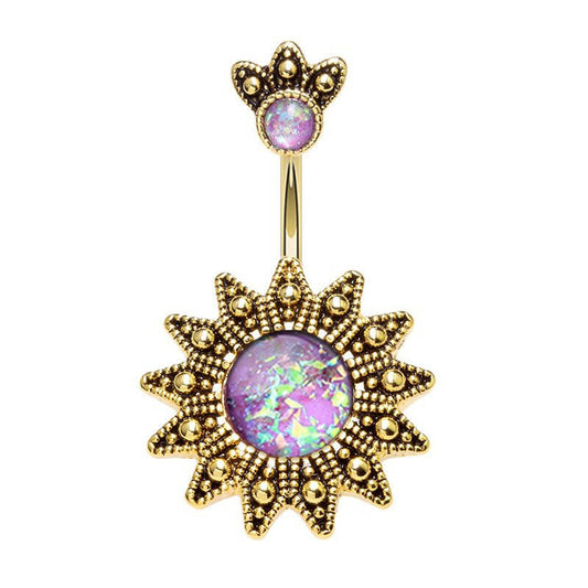 Golden Antique Opal Sunburst Belly Button Ring Navel Ring Impulse Piercings