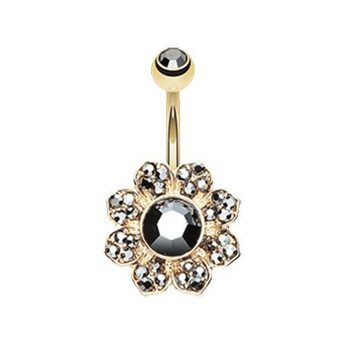 Golden Avens Flower Sparkle Belly Button Ring Navel Ring Impulse Piercings Hematite