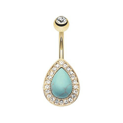 Golden Avice Turquoise Multi-Gem Belly Button Ring Navel Ring Impulse Piercings