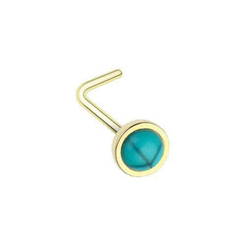 Golden Bezel Set Synthetic Turquoise Stone L-Shape Nose Ring Nose Ring Impulse Piercings Default Title