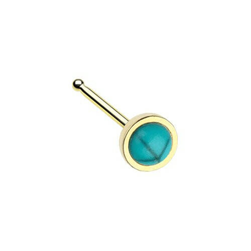 Golden Bezel Set Synthetic Turquoise Stone Nose Stud Ring Nose Ring Impulse Piercings Default Title