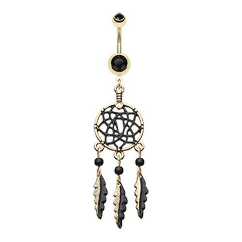 Golden Black Dreamcatcher Belly Button Ring Navel Ring Impulse Piercings Black