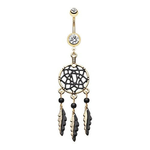 Golden Black Dreamcatcher Belly Button Ring Navel Ring Impulse Piercings Clear