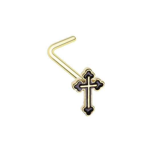 Golden Black Gothic Cross L-Shape Nose Ring Nose Ring Impulse Piercings 20 gauge (0.8mm)