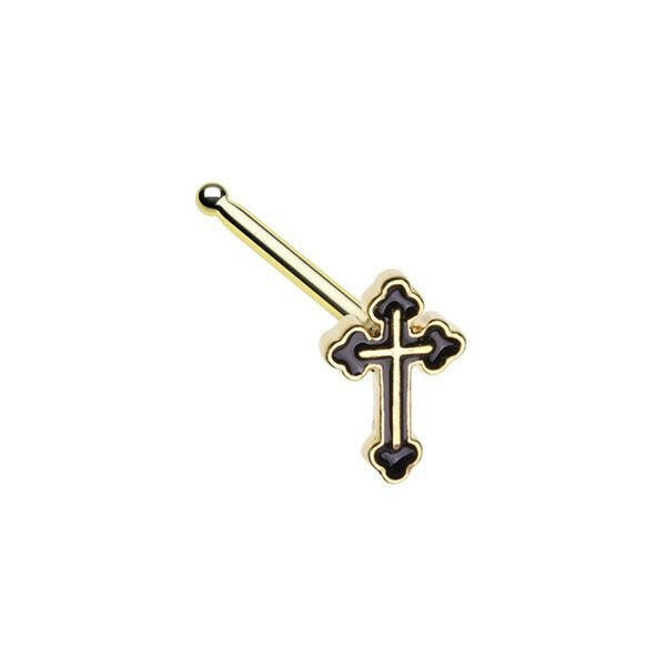 Golden Black Gothic Cross Nose Stud Ring Nose Ring Impulse Piercings Default Title