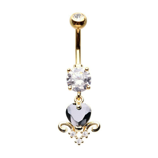 Golden Black Heart Cubic Zirconia Belly Button Ring Navel Ring Impulse Piercings