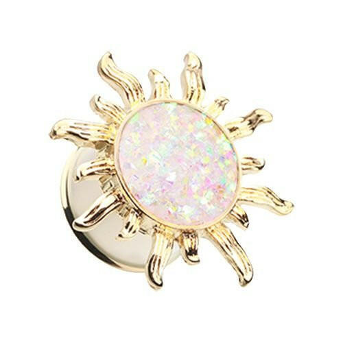 Golden Blazing Sun Opal Glitter Ear Gauge Plug Plugs Impulse Piercings 6 gauge (4mm)