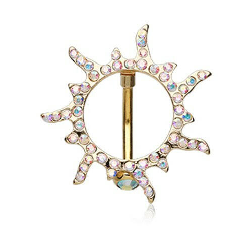 Golden Blazing Sun Reverse Belly Button Ring Navel Ring Impulse Piercings