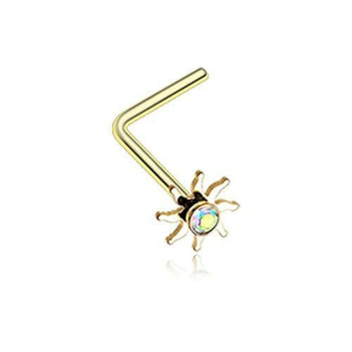 Golden Blazing Sun Sparkle L-Shaped Nose Ring Nose Ring Impulse Piercings