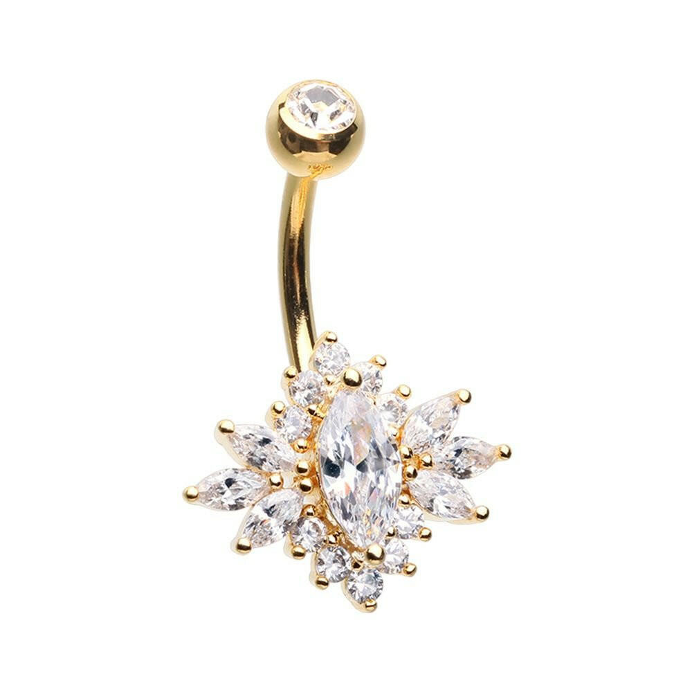 Golden Bling Atomic Burst Cubic Zirconia Belly Button Ring Navel Ring Impulse Piercings