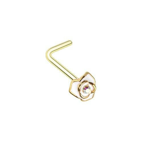 Golden Blooming Rose L-Shape Nose Ring Nose Ring Impulse Piercings 20 gauge (0.8mm)