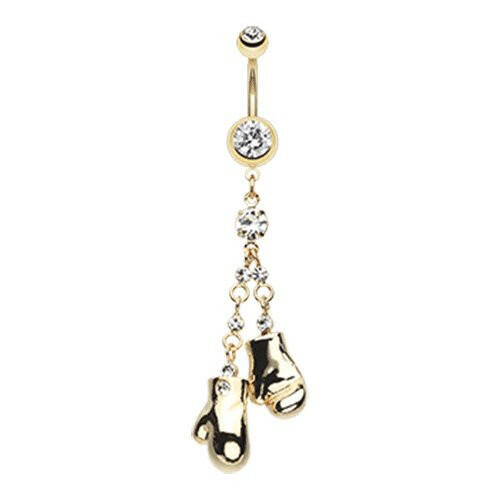 Golden Boxing Gloves Sparkle Belly Button Ring Navel Ring Impulse Piercings