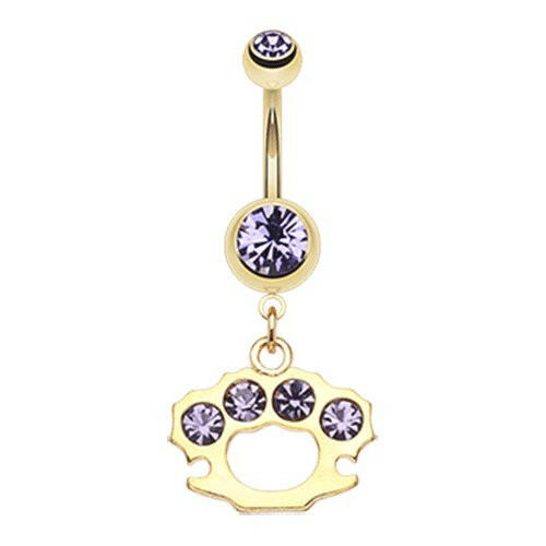 Golden Brass Knuckle Sparkle Belly Button Ring Navel Ring Impulse Piercings Tanzanite