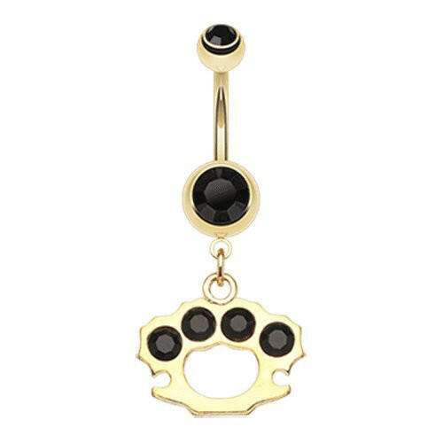 Golden Brass Knuckle Sparkle Belly Button Ring Navel Ring Impulse Piercings Black