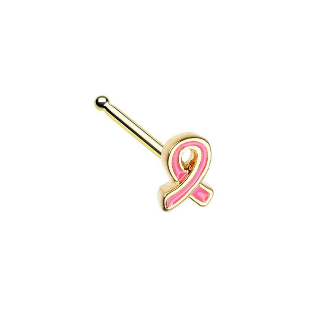 Golden Breast Cancer Awareness Pink Ribbon Nose Stud Ring Nose Ring Impulse Piercings