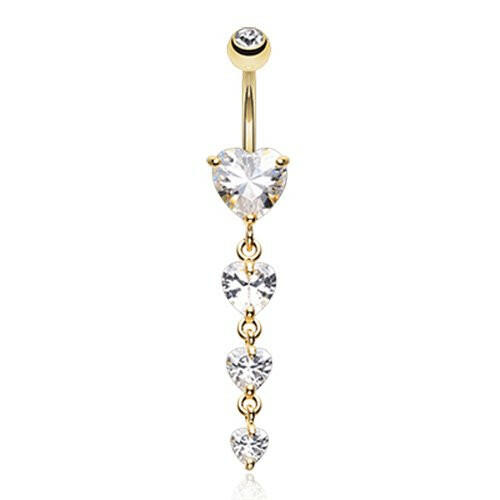 Golden Brilliant Heart Cascade Cubic Zirconia Belly Button Ring Navel Ring Impulse Piercings