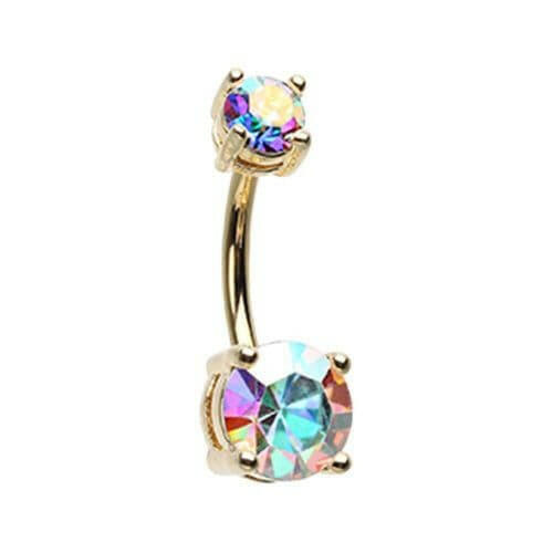 Golden Brilliant Sparkle Gem Prong Set Belly Button Ring Navel Ring Impulse Piercings Aurora Borealis