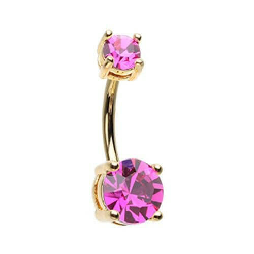 Golden Brilliant Sparkle Gem Prong Set Belly Button Ring Navel Ring Impulse Piercings Fuchsia