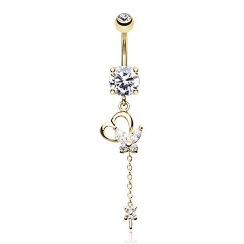 Golden Butterfly Heart Flower Sparkle Cubic Zirconia Belly Button Ring Navel Ring Impulse Piercings