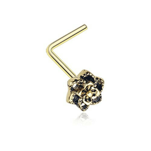 Golden Camellia Flower Filigree Icon L-Shaped Nose Ring Nose Ring Impulse Piercings