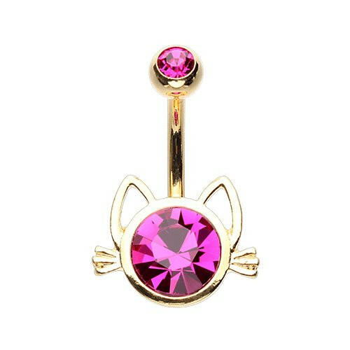 Golden Cat Face Silhouette Non Dangle Belly Button Ring Navel Ring Impulse Piercings