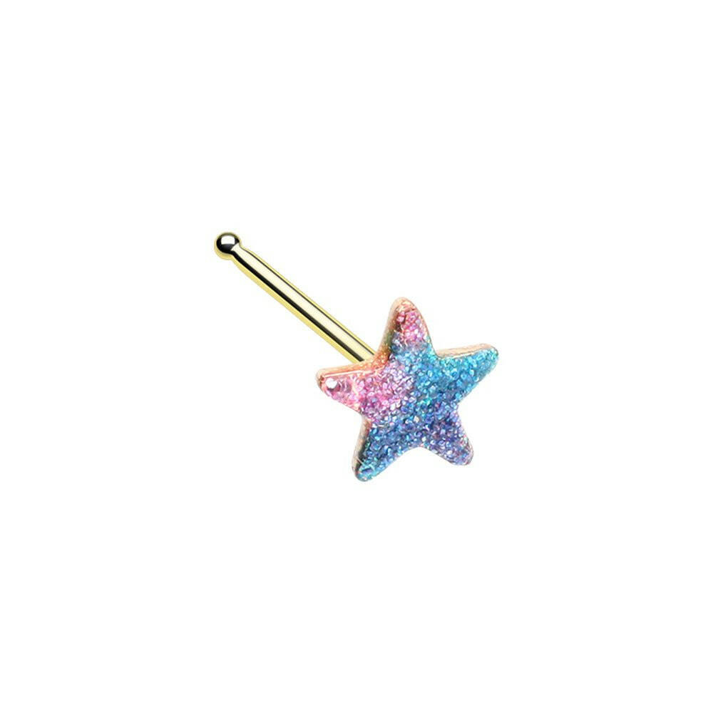 Golden Celestial Cosmic Glitter Pastel Star Nose Stud Ring Impulse Piercings 20 GA / 7mm