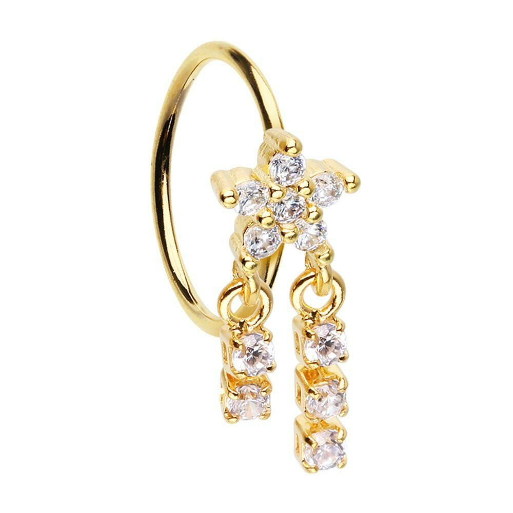 Golden Celestial CZ Star Double Dangle Bendable Nose Hoop Nose Hoop Impulse Piercings