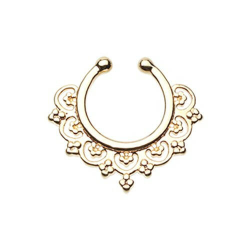 Golden Celestial Filigree Fake Septum Clip-On Ring Fake Septum Ring Impulse Piercings