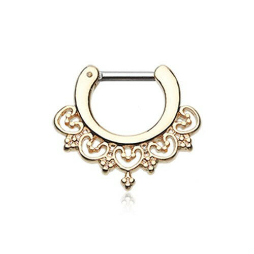 Golden Celestial Filigree Septum Clicker Septum Ring Impulse Piercings 16 GA (1.2mm) 1/4" (6mm)