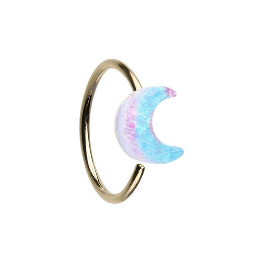 Golden Celestial Glitter Pastel Moon Bendable Nose Hoop Impulse Piercings 20 GA / 8mm