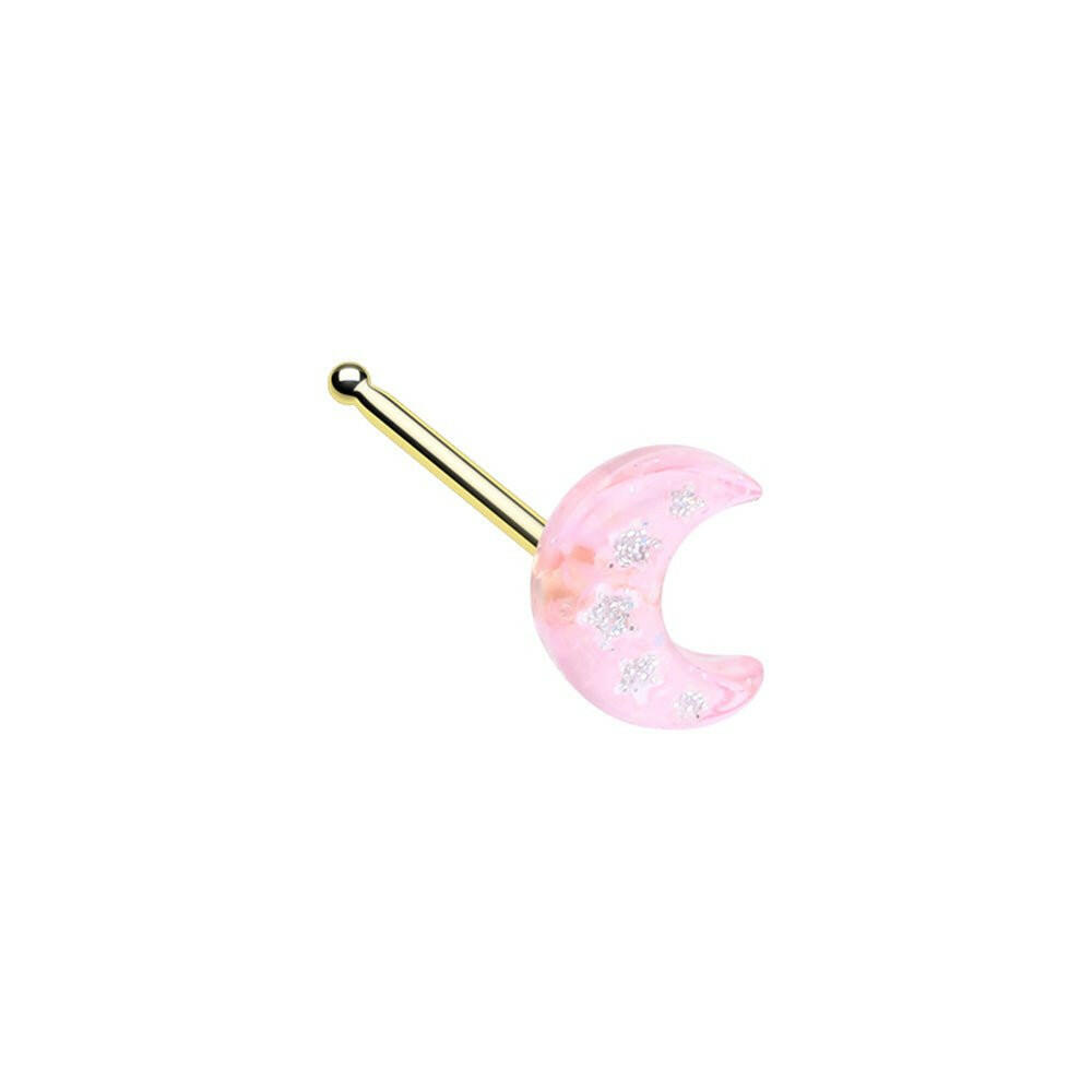 Golden Celestial Kawaii Glitter Star Moon Nose Stud Ring Impulse Piercings 20 GA / 7mm