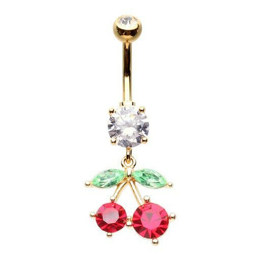 Golden Cherry Drop Cubic Zirconia Belly Button Ring Navel Ring Impulse Piercings