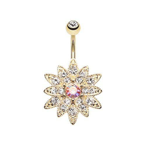 Golden Chrysanthemum Flower Belly Button Ring Navel Ring Impulse Piercings