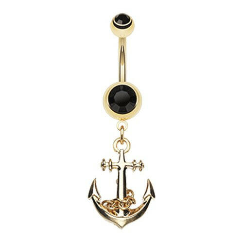 Golden Classic Anchor Belly Button Ring Navel Ring Impulse Piercings Black