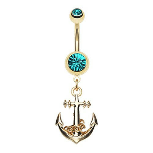 Golden Classic Anchor Belly Button Ring Navel Ring Impulse Piercings Teal