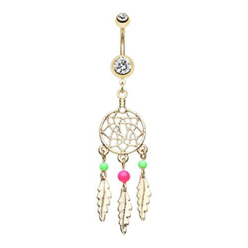 Golden Classic Beaded Dreamcatcher Belly Button Ring Navel Ring Impulse Piercings