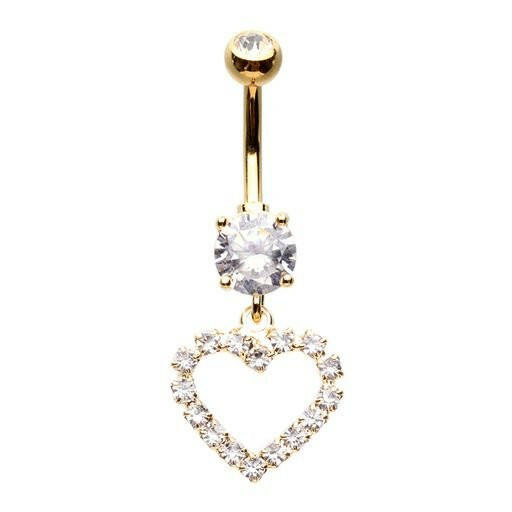 Golden Classic Heart Gem Cubic Zirconia Belly Button Ring Navel Ring Impulse Piercings