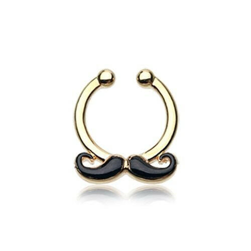 Golden Classic Mustache Fake Septum Clip-On Ring Fake Septum Ring Impulse Piercings Clear