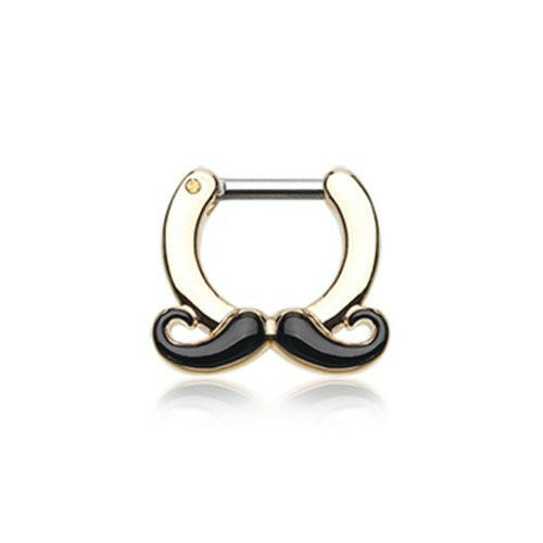 Golden Classic Mustache Septum Clicker Septum Ring Impulse Piercings 16 GA (1.2mm) 1/4" (6mm)