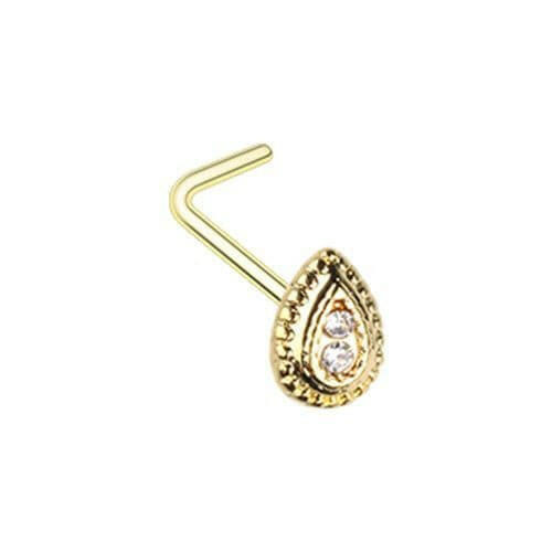 Golden Classic Ornate Teardrop L-Shape Nose Ring Nose Ring Impulse Piercings 20 gauge (0.8mm)